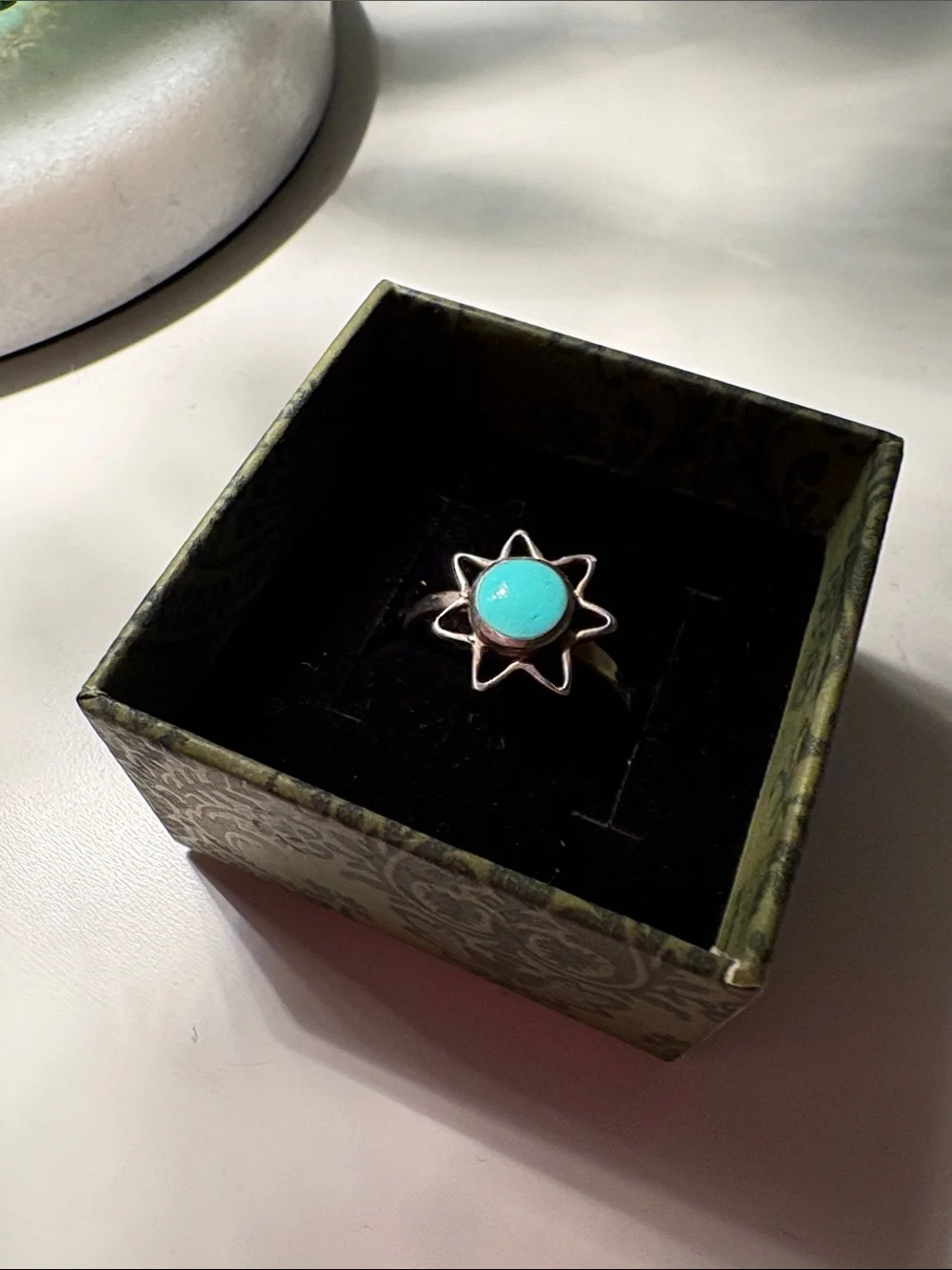 Vintage Turquoise Sunburst Ring - Sterling Silver